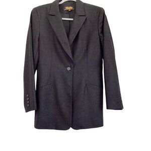Brooks Brothers Made In USA Charcoal Wool Blazer Women Size 8 One Button academi